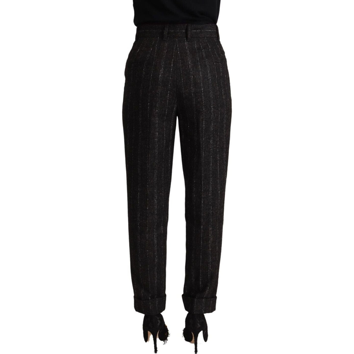 Dolce & Gabbana Elegant High-Waisted Striped Tapered Pants black-striped-high-waist-tapered-pants