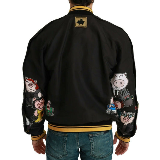 Dolce & Gabbana Multicolor Motive Bomber Style Jacket Coats & Jackets black-year-of-the-pig-bomber-jacket-1
