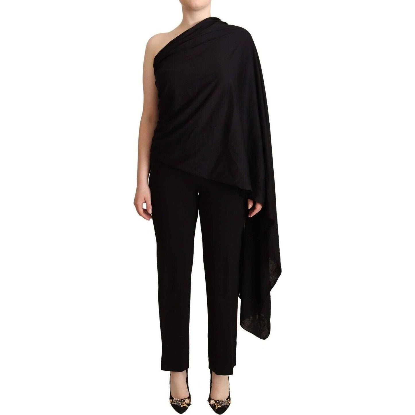Dolce & Gabbana Elegant One-Shoulder Wool Top WOMAN TOPS AND SHIRTS black-wool-knit-one-shoulder-long-sleeves-top
