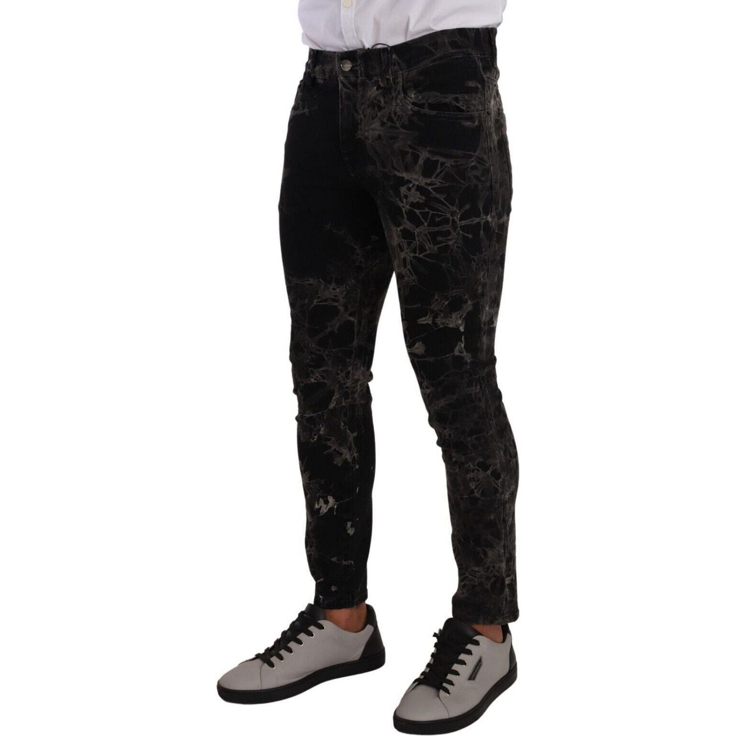 Dolce & Gabbana Slim Fit Patterned Skinny Jeans black-patterned-skinny-slim-fit-jeans
