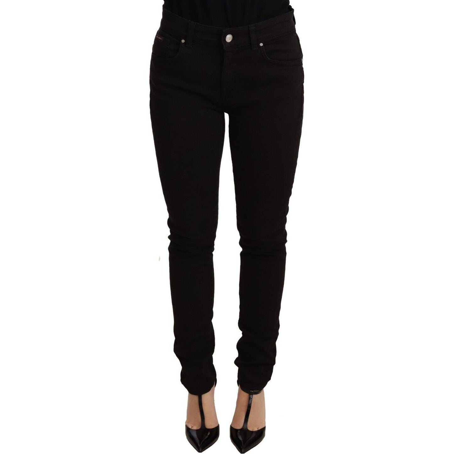 Dolce & Gabbana Elegant Slim-Fit Black Skinny Jeans black-skinny-denim-logo-cotton-stretch-jeans