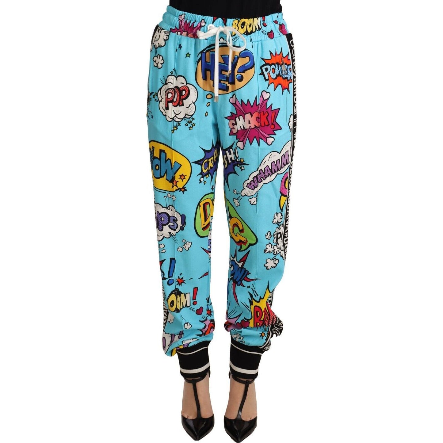 Dolce & Gabbana Chic Cartoon Print Knitted Jogger Pants Jeans & Pants blue-cartoon-print-jogger-viscose-stretch-pants