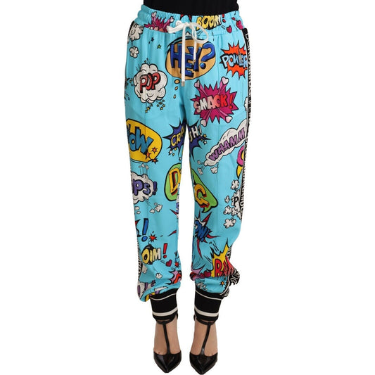 Dolce & Gabbana Chic Cartoon Print Knitted Jogger Pants Jeans & Pants blue-cartoon-print-jogger-viscose-stretch-pants