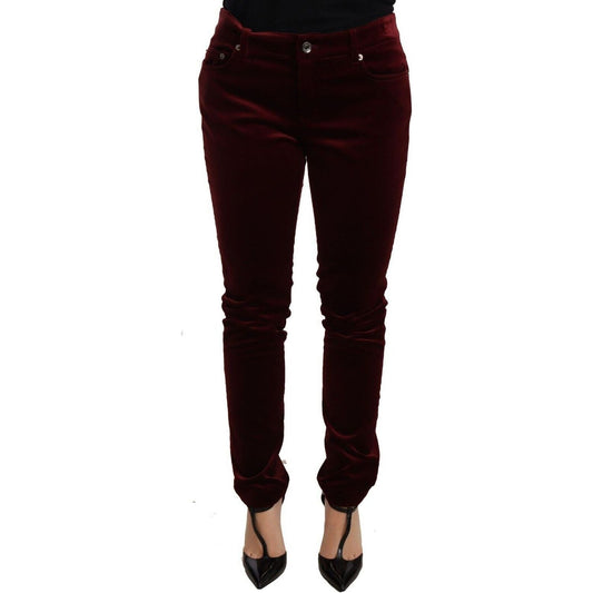 Dolce & Gabbana Elegant Red Velvet Skinny Pants Jeans & Pants red-velvet-skinny-trouser-cotton-stretch-pants
