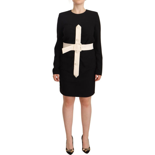 Givenchy Elegant Black Wool Mini Dress with Belt black-wool-long-sleeves-belted-mini-sheath-dress