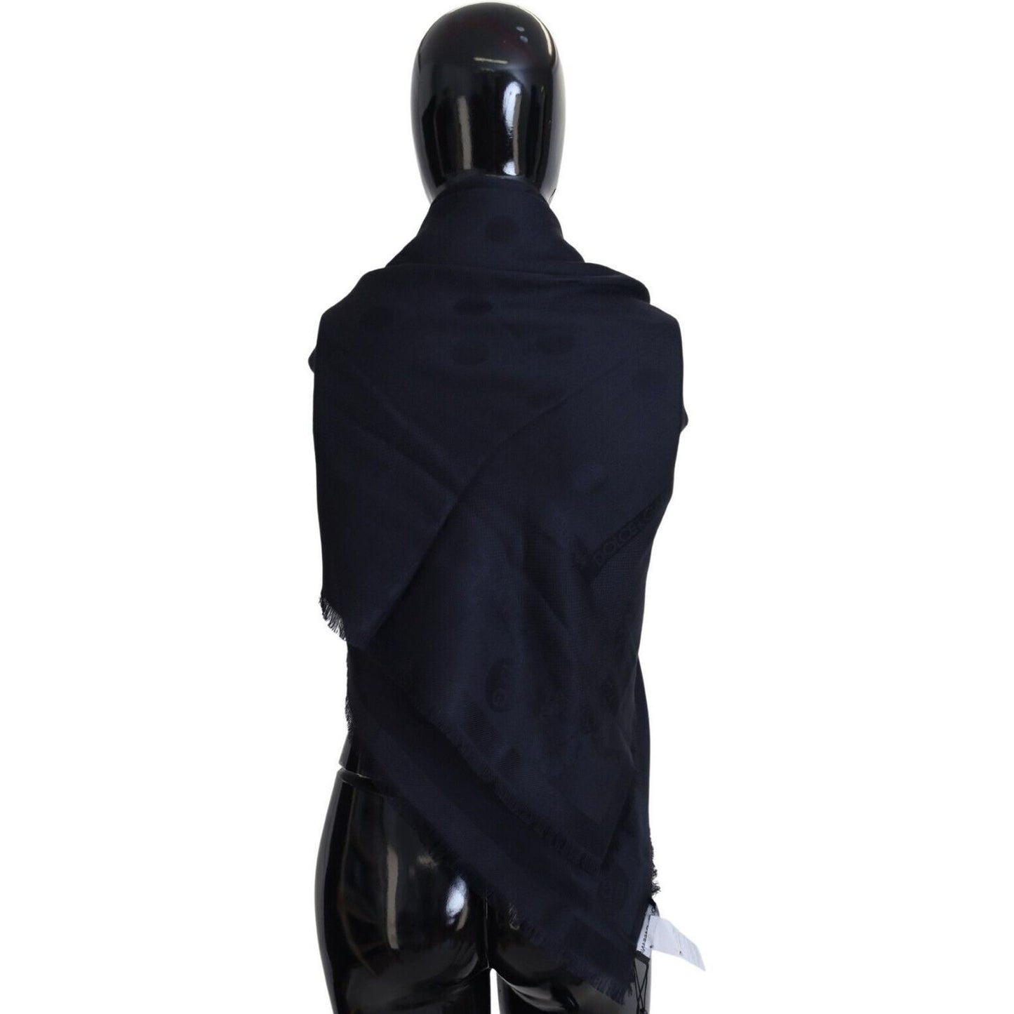 Dolce & Gabbana Elegant Silk-Wool Fringed Scarf in Dark Blue dark-blue-fringes-shawl-silk-wool-scarf