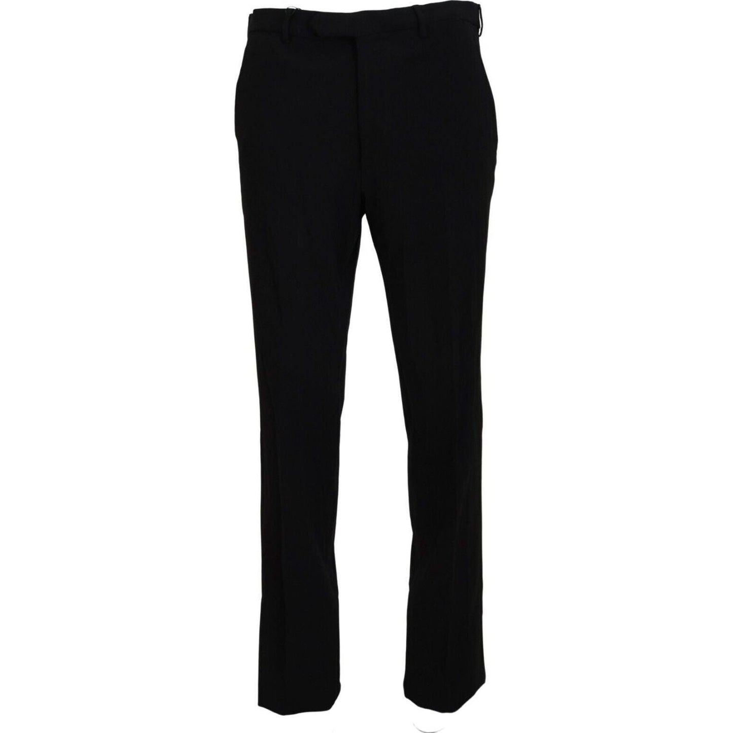 BENCIVENGA Elegant Black MainLine Trousers black-straight-fit-men-formal-trousers-pants