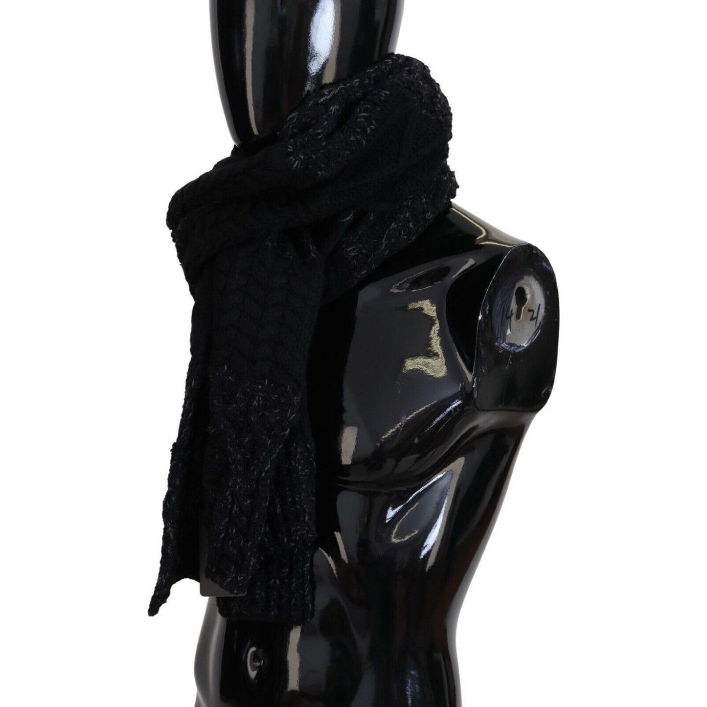 Dolce & Gabbana Elite Black Wool Blend Men's Scarf black-knitted-men-neck-wrap-shawl-scarf