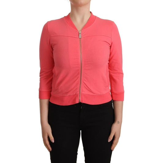 Blumarine Elegant Pink Full Zip Sweater pink-3-4-sleeve-zip-embellished-sweater