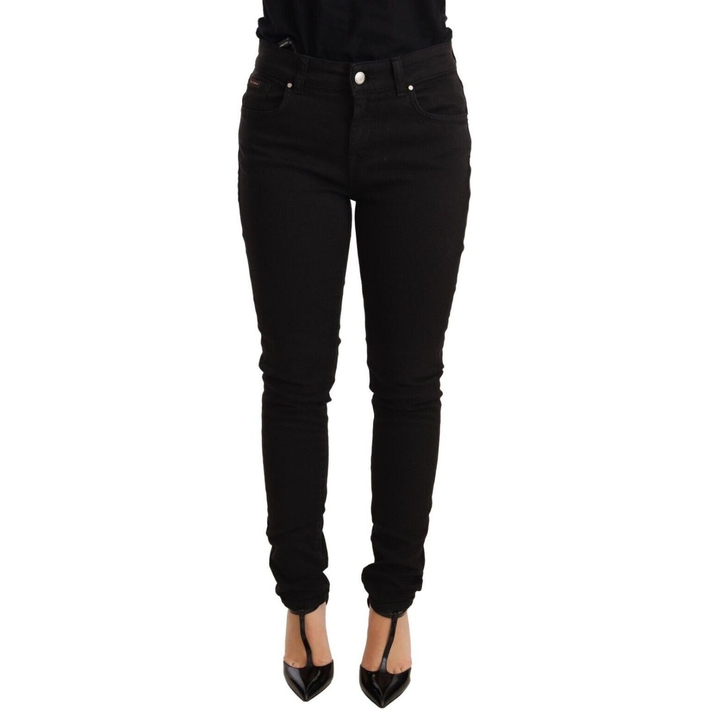Dolce & Gabbana Elegant Slim-Fit Mid Waist Skinny Jeans Jeans & Pants black-skinny-slim-denim-cotton-stretch-jeans