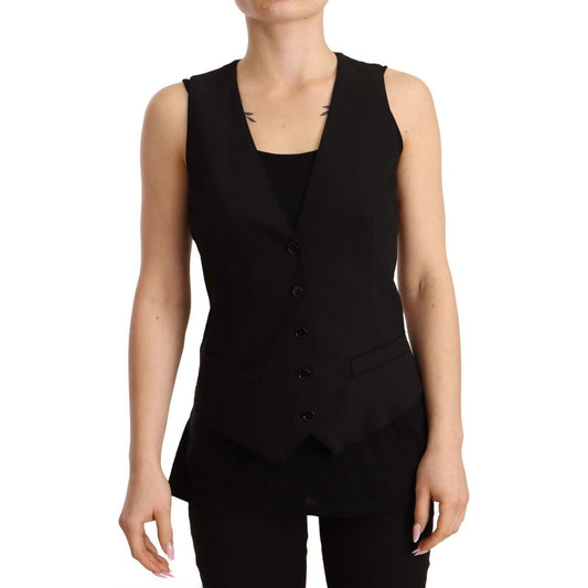 Dolce & Gabbana Elegant Black Wool Blend Waistcoat black-button-down-sleeveless-vest-wool-top