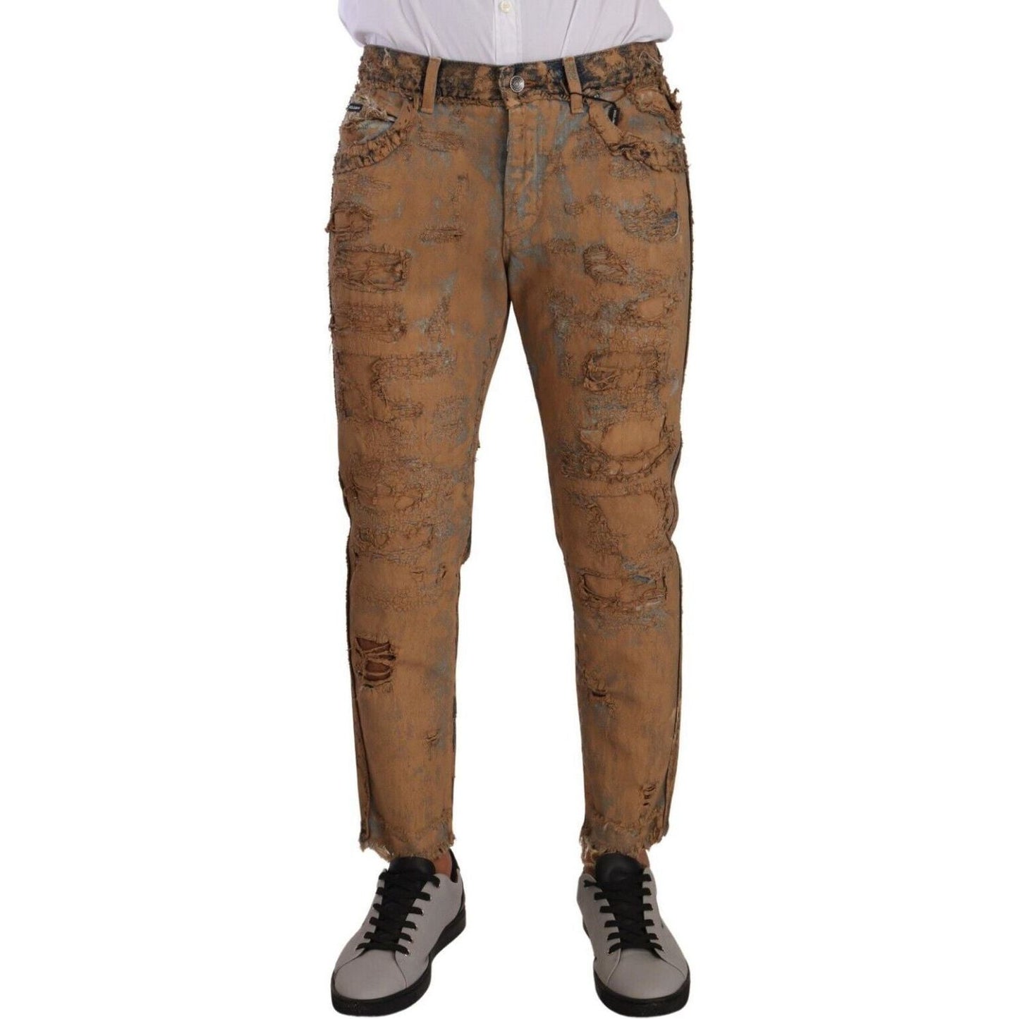 Dolce & Gabbana Authentic Distressed Denim Classic Trousers brown-distressed-cotton-regular-denim-jeans