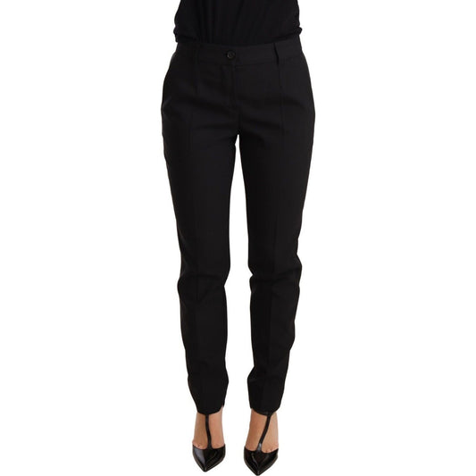 Dolce & Gabbana Elegant Tapered Virgin Wool Trousers Jeans & Pants black-tapered-women-trouser-virgin-wool-pants