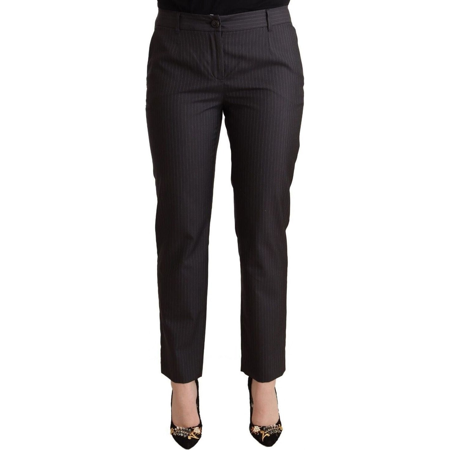 Dolce & Gabbana Elegant Tailored Virgin Wool and Silk Pants Jeans & Pants black-striped-wool-tapered-trouser-pants
