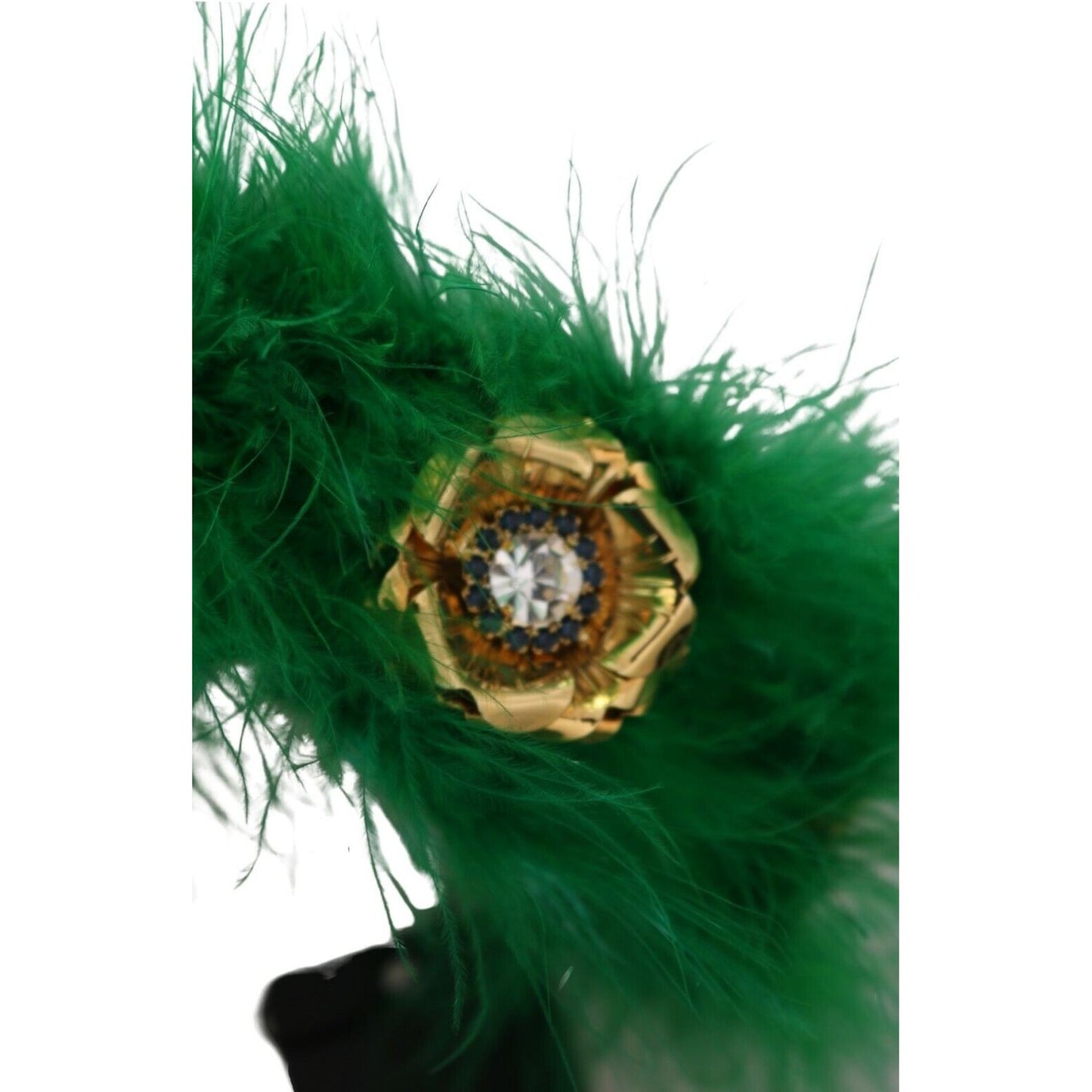 Dolce & Gabbana Elegant Emerald Silk Floral Headband green-silk-fur-crystal-flowers-tiara-headband
