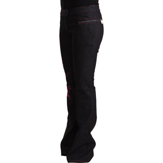 Exte Black Cotton Stretch Mid Waist Cotton Flared Denim Jeans black-cotton-stretch-mid-waist-cotton-flared-denim-jeans