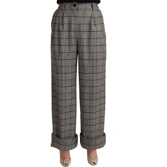 Dolce & Gabbana Elegant High Waist Straight Trousers In Grey Jeans & Pants gray-tartan-straight-trouser-wool-pants