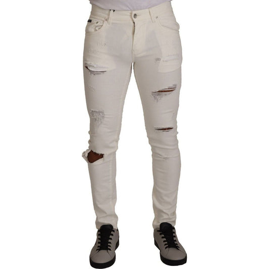 Dolce & Gabbana Elegant White Skinny Denim Jeans white-tattered-skinny-cotton-men-denim-jeans