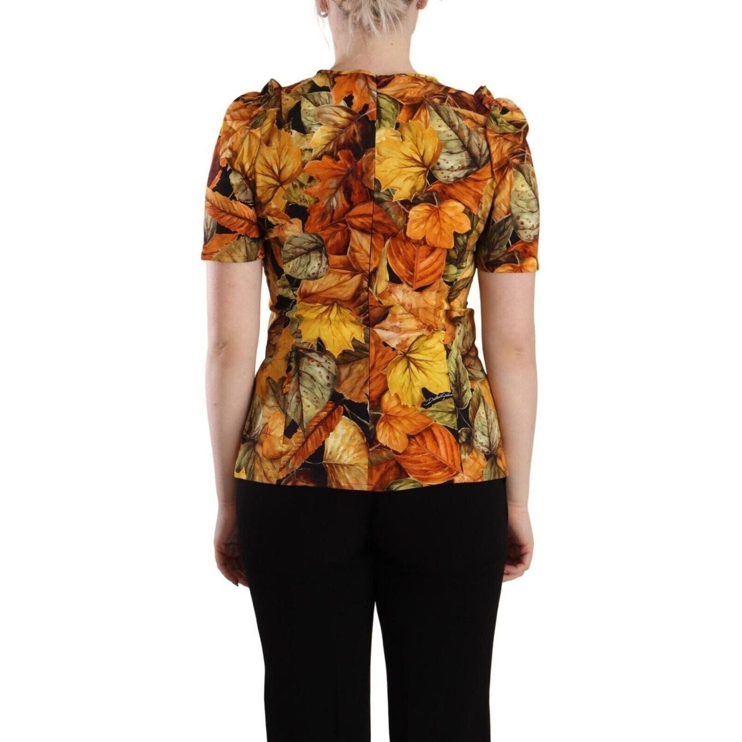 Dolce & Gabbana Elegant Round Neck Leaf Print Blouse multicolor-leaves-print-viscose-round-neck-blouse-top