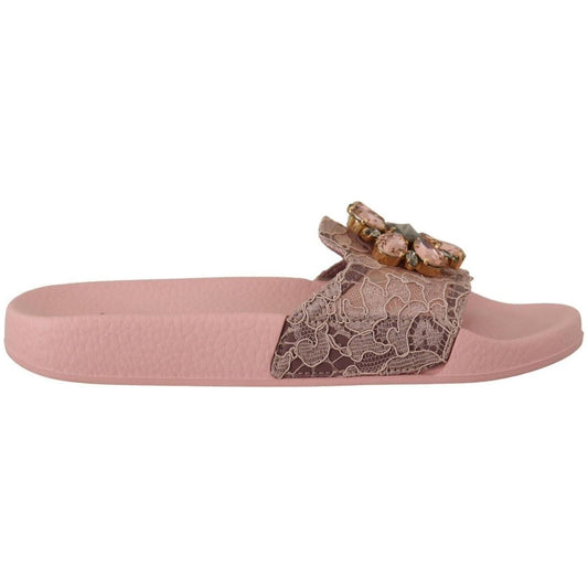 Dolce & Gabbana Floral Lace Crystal Embellished Slide Flats pink-lace-crystal-sandals-slides-beach-shoes s-l1600-14-34-d104352a-de3.jpg