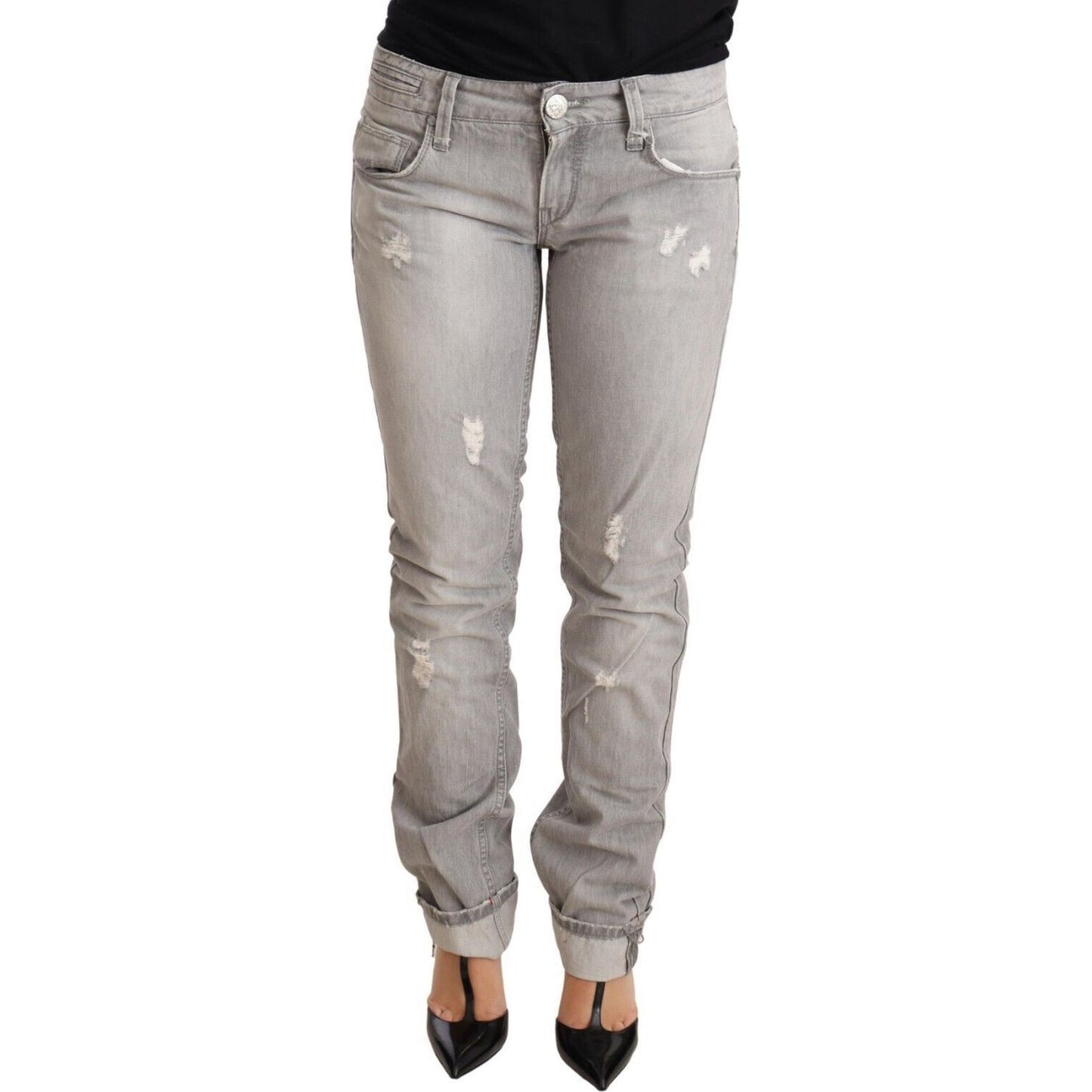 Acht Chic Slim Fit Tattered Gray Wash Jeans Jeans & Pants gray-tattered-cotton-slim-fit-folded-hem-women-denim-jeans