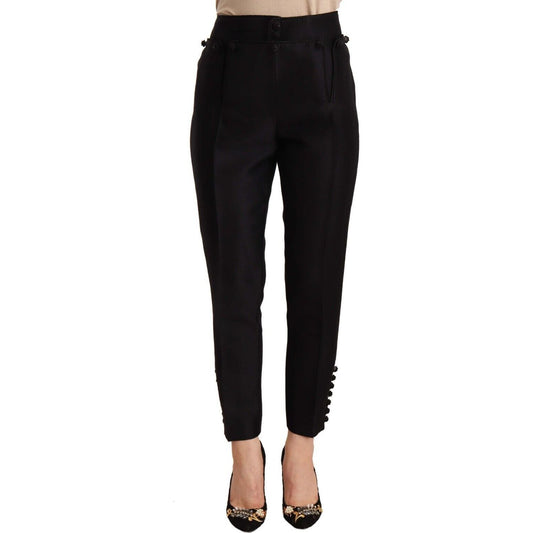 Dsquared² Chic High-Waist Cropped Trousers black-button-embellished-cropped-high-waist-pants