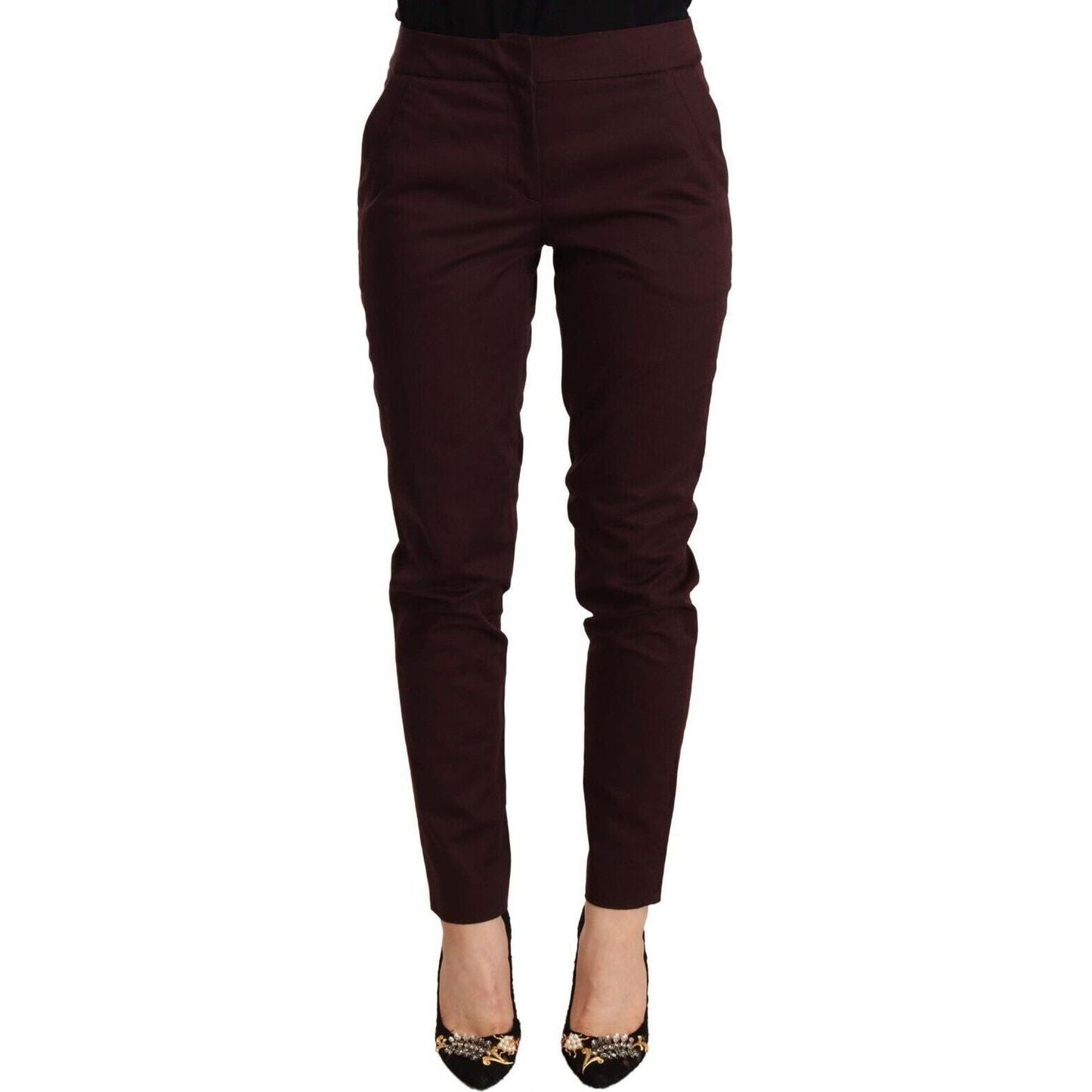 Just Cavalli Maroon Slim Fit Skinny Pants with Zipper Detail maroon-mid-waist-skinny-women-trouser-pants