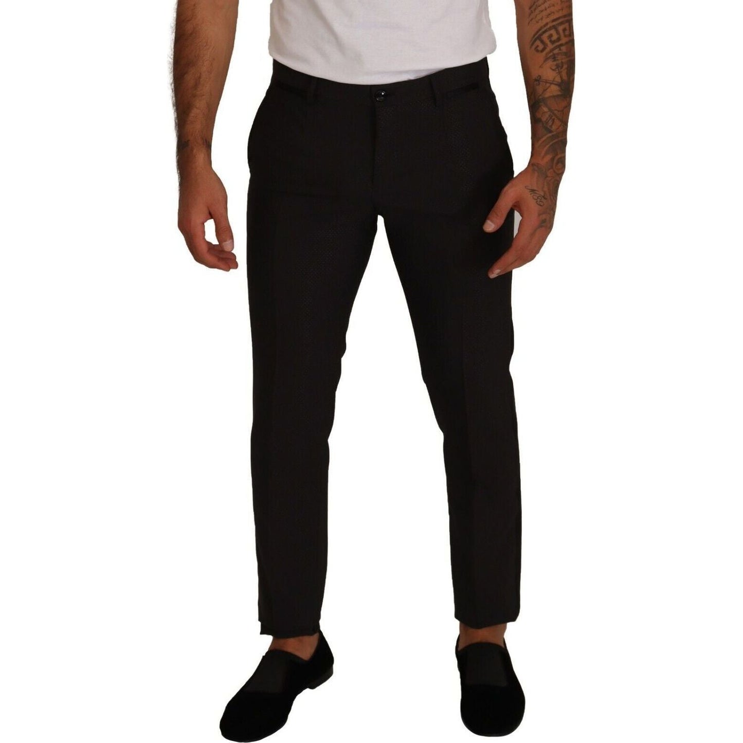 Dolce & Gabbana Elegant Skinny Tuxedo Trousers black-brown-formal-tuxedo-dress-pants