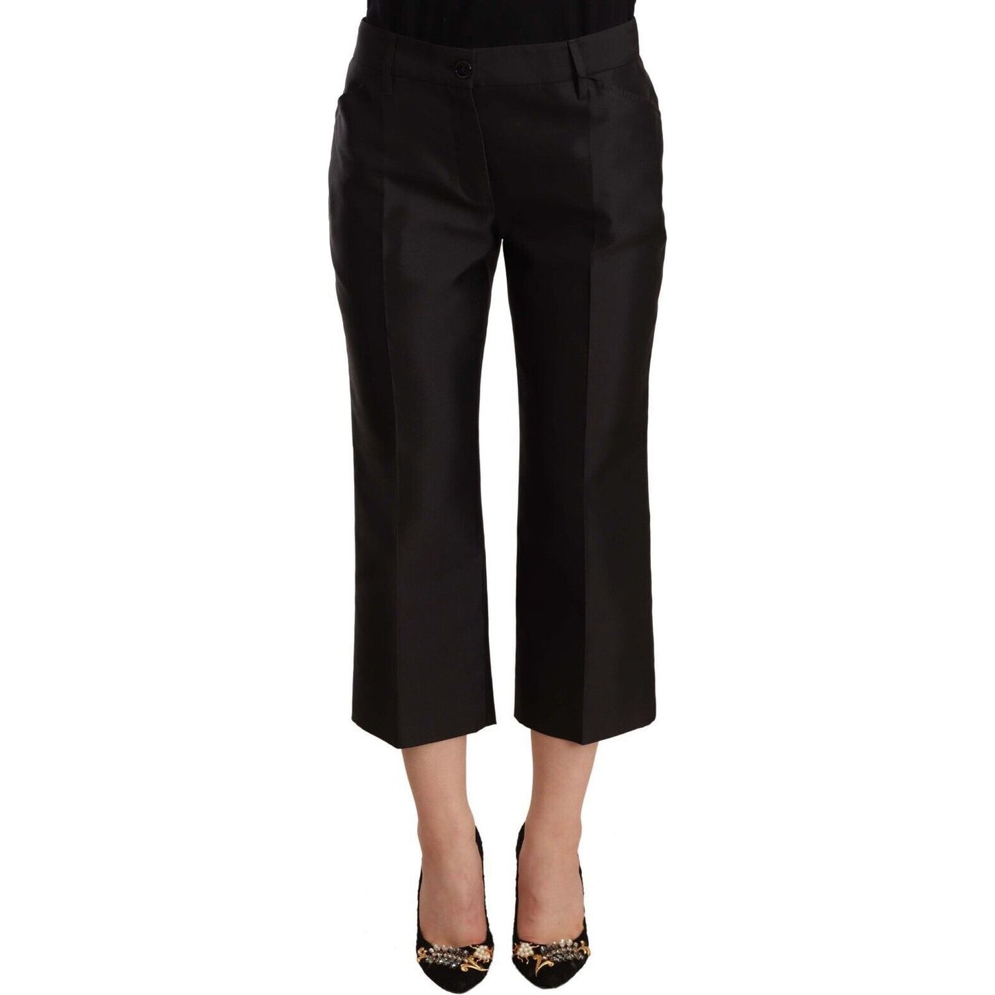 Dolce & Gabbana Chic Silk Cropped Trousers in Timeless Black black-100-silk-flared-cropped-pants