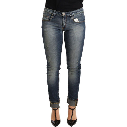 Acht Chic Blue Washed Skinny Denim blue-washed-cotton-low-waist-skinny-denim-women-trouser-jeans Jeans & Pants
