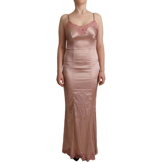 Dolce & Gabbana Elegant Pink Lace Maxi Bodycon Dress WOMAN DRESSES pink-lace-long-bodycon-maxi-polyester-dress