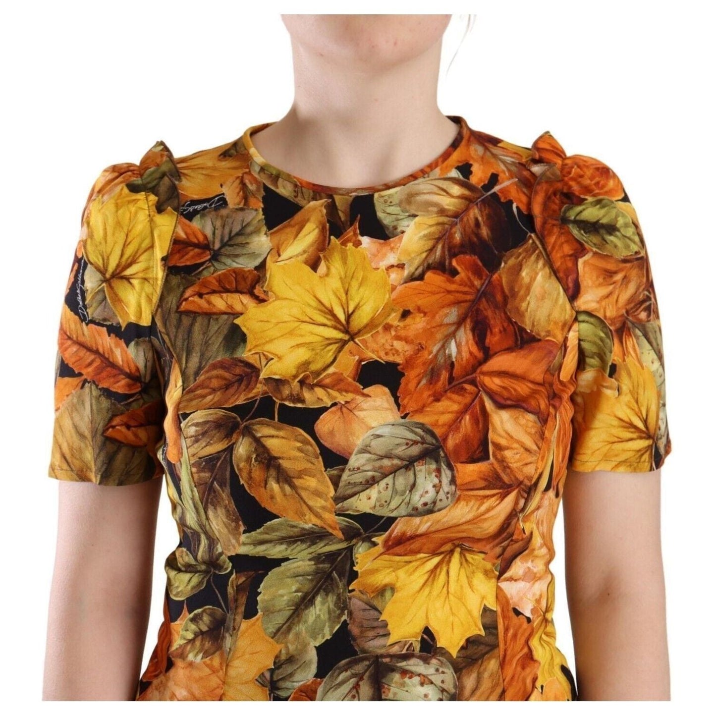 Dolce & Gabbana Elegant Round Neck Leaf Print Blouse multicolor-leaves-print-viscose-round-neck-blouse-top