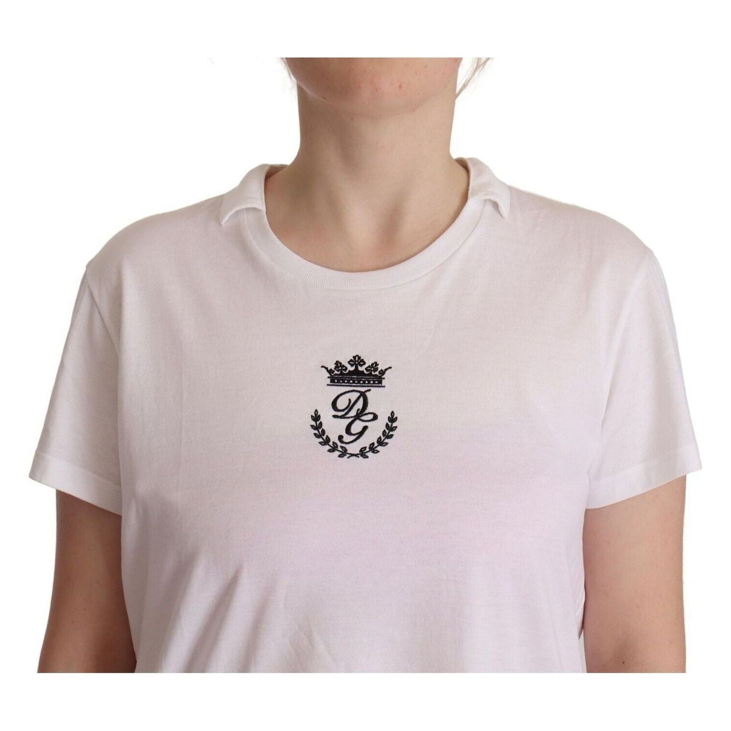 Dolce & Gabbana Elegant Collared Crown Print Tee white-dg-crown-print-cotton-collared-neck-t-shirt