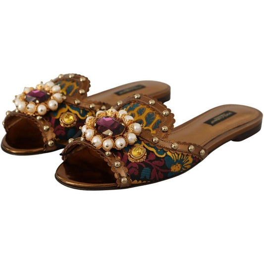 Dolce & GabbanaChic Floral Print Flat Sandals with Faux Pearl DetailMcRichard Designer Brands£949.00