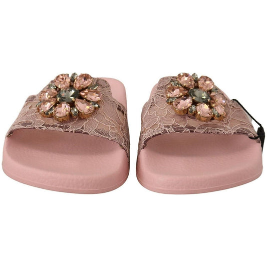 Dolce & Gabbana Floral Lace Crystal Embellished Slide Flats pink-lace-crystal-sandals-slides-beach-shoes s-l1600-15-34-f3540aff-572.jpg