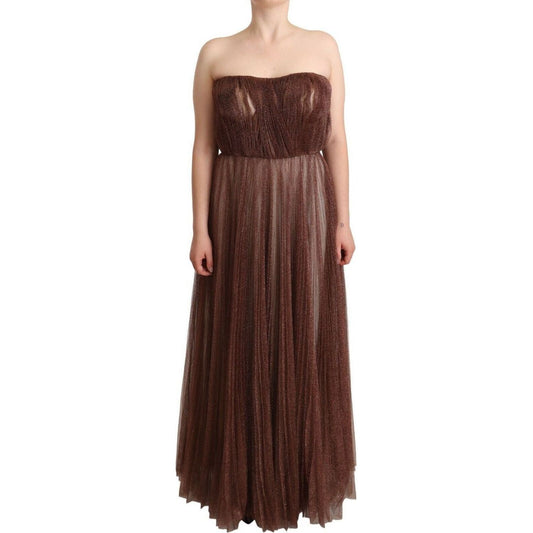 Dolce & Gabbana Elegant Metallic Bronze Long Gown metallic-bronze-polyester-maxi-gown-dress