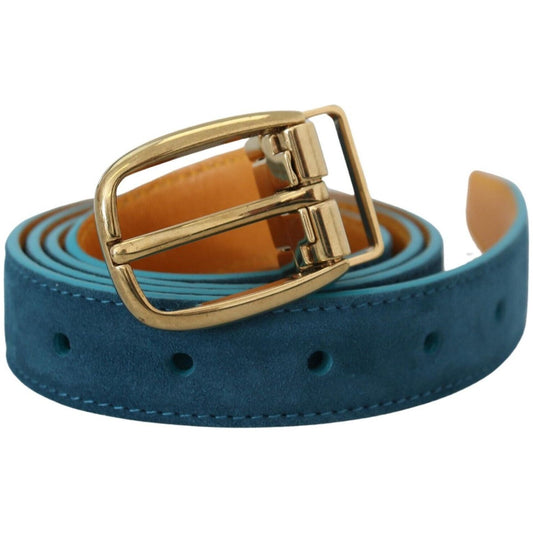 Dolce & Gabbana Elegant Blue Velvet Leather Belt blue-velvet-leather-silver-dg-metal-buckle-belt