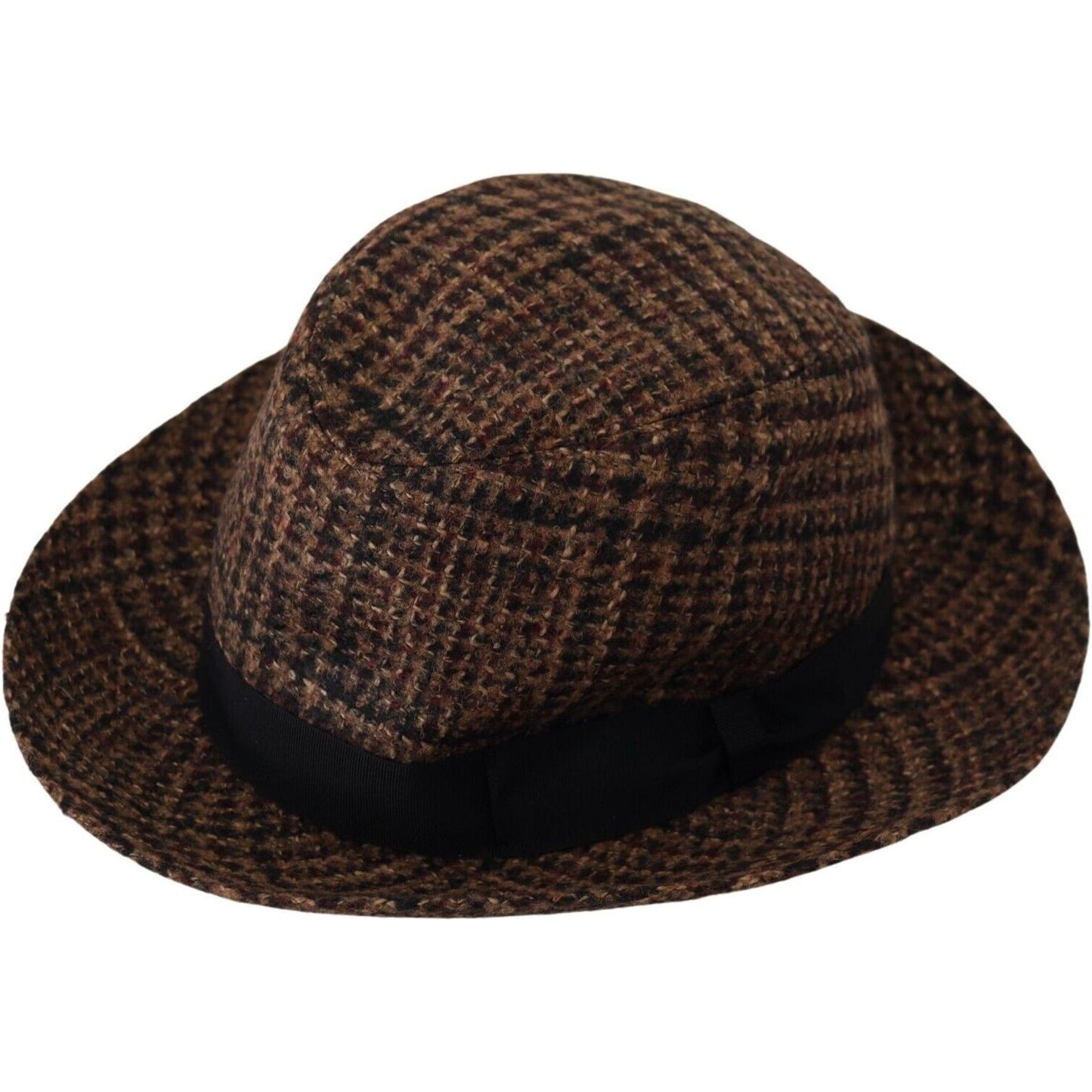Dolce & Gabbana Elegant Brown Fedora Hat - Winter Chic Accessory brown-tweed-wool-logo-fedora-trilby-hat