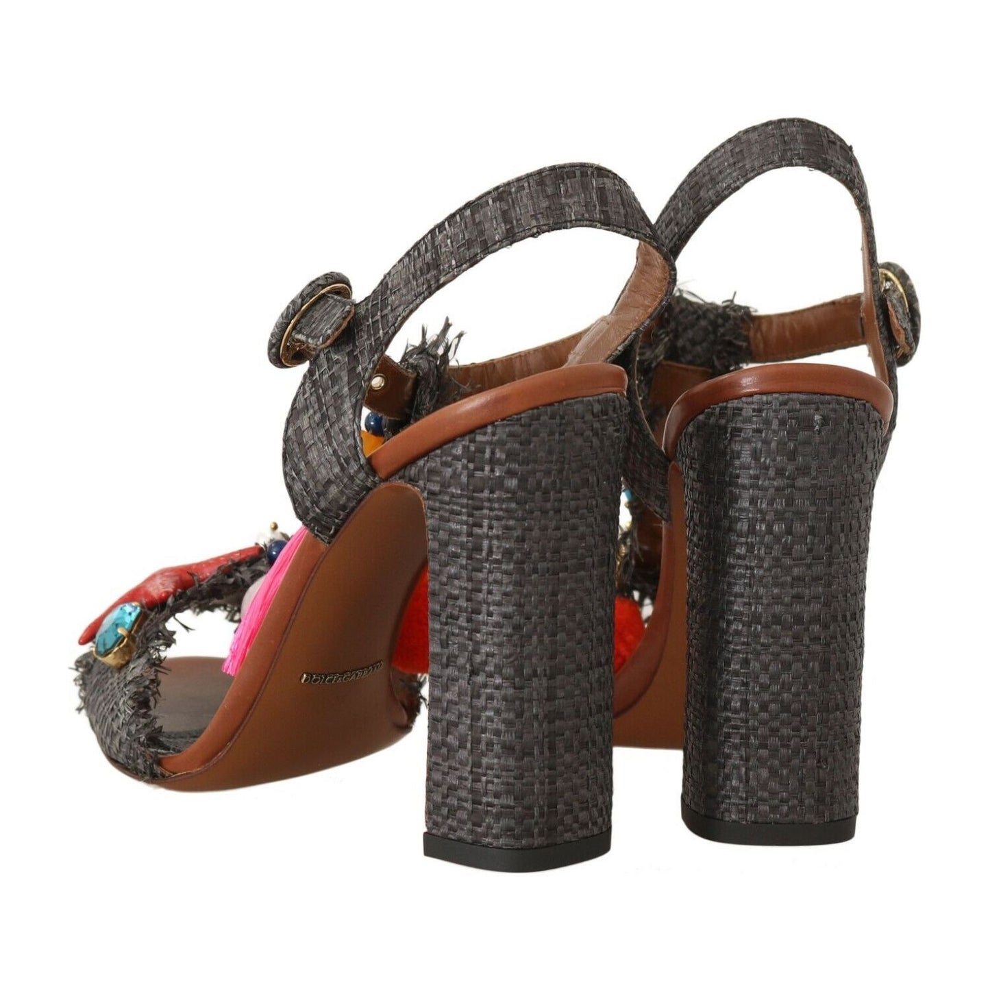 Dolce & Gabbana Elegant Marina T-Strap Heels Sandals gray-straw-marina-sea-star-sandals