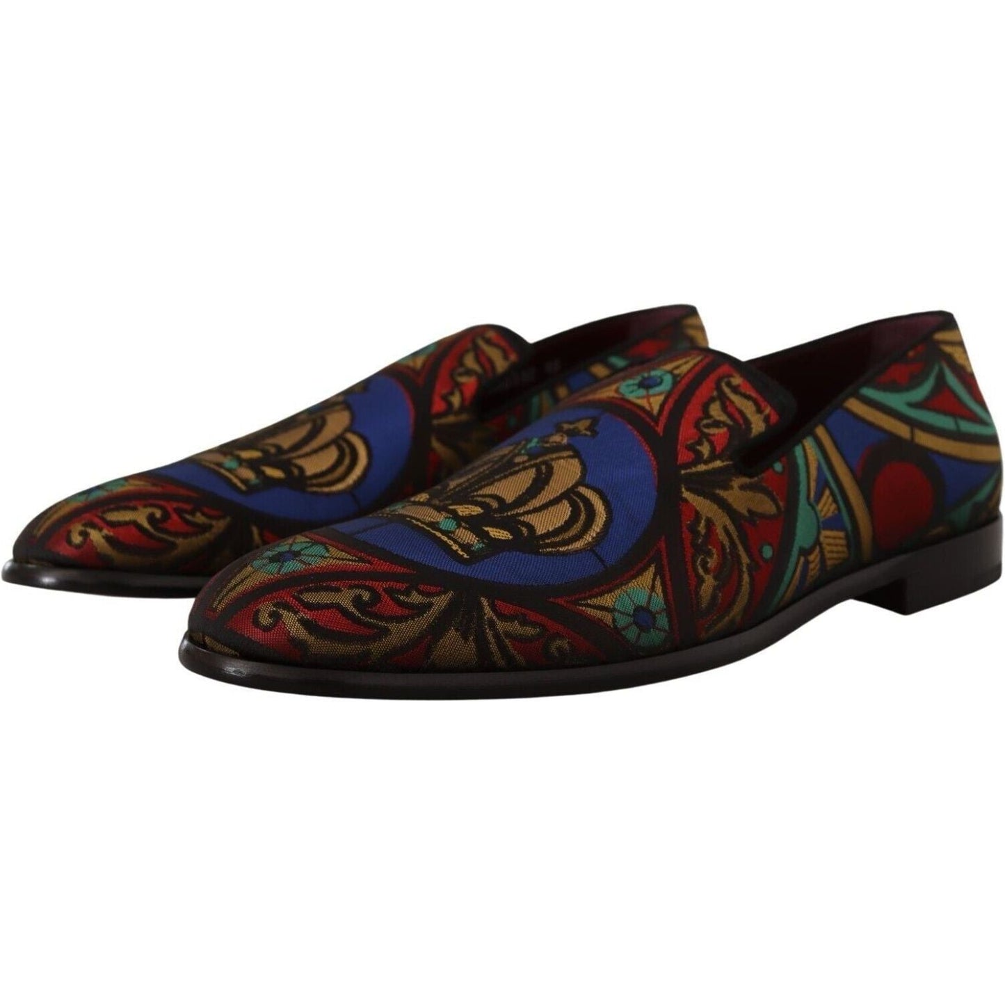 Dolce & Gabbana Multicolor Jacquard Slide-On Loafer Slippers multicolor-jacquard-crown-slippers-loafers-shoes