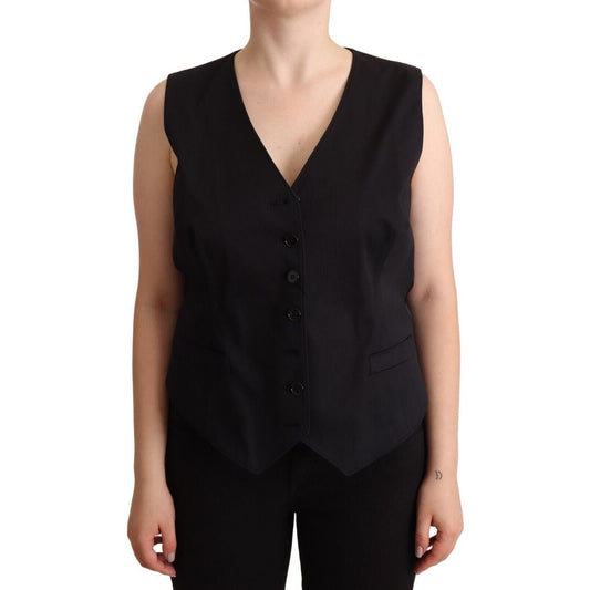 Dolce & Gabbana Chic Buttoned Black Waistcoat WOMAN TOPS AND SHIRTS black-button-down-sleeveless-vest-waiscoat-top
