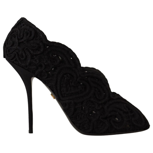 Dolce & Gabbana Elegant Black Lace Stiletto Heels black-cordonetto-ricamo-pump-open-toe-shoes