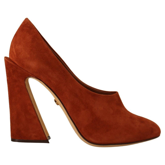 Dolce & Gabbana Elegant Cognac Suede Pumps brown-suede-leather-block-heels-pumps-shoes
