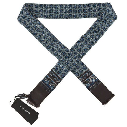Dolce & Gabbana Elegant Italian Silk Scarf in Vibrant Blue blue-patterned-silk-slim-wrap-fringes-scarf