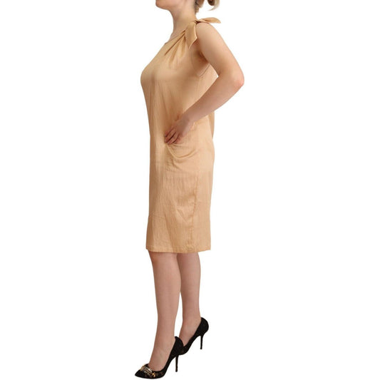 Moschino Elegant One-Sleeve Beige Shift Dress beige-one-sleeve-knee-length-shift-dress