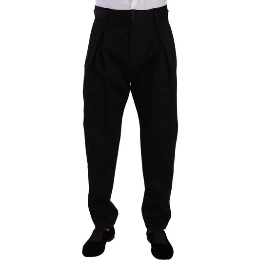 Dolce & Gabbana Elegant Slim-Fit Cotton Trousers black-cotton-high-waist-men-trouser-dress-pants