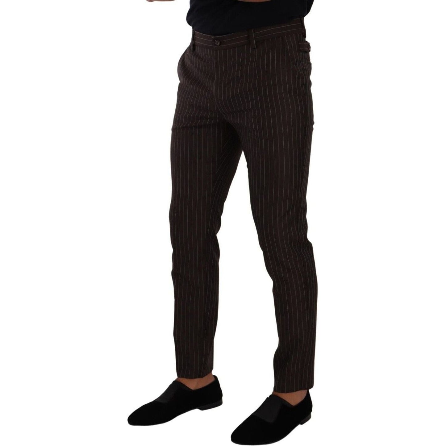 Dolce & Gabbana Elegant Brown Striped Woolen Men's Trousers brown-striped-wool-formal-trouser-dress-pants