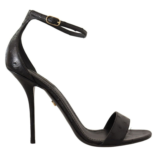 Dolce & Gabbana Elegant Ostrich Leather Ankle Strap Heels black-ostrich-ankle-strap-heels-sandals-shoes