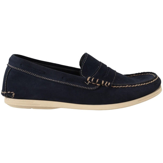 Pollini Chic Suede Blue Moccasins for Men MAN LOAFERS blue-suede-low-top-mocassin-loafers-casual-men-shoes