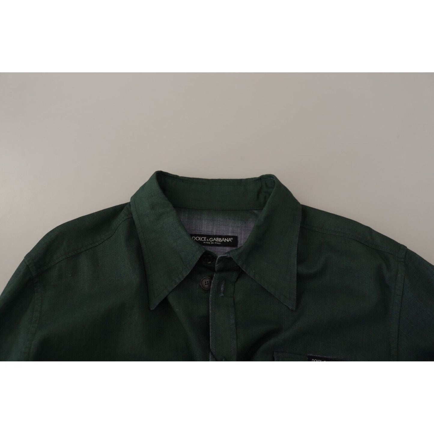 Dolce & Gabbana Emerald Elegance Slim Fit Casual Shirt dark-green-button-down-long-sleeves-shirt